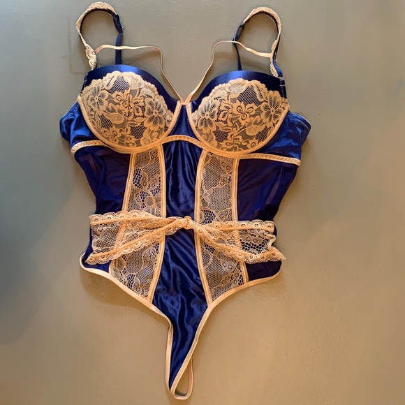 iCollection Other - Lingerie teddy Large one piece thong padded royal blue satin